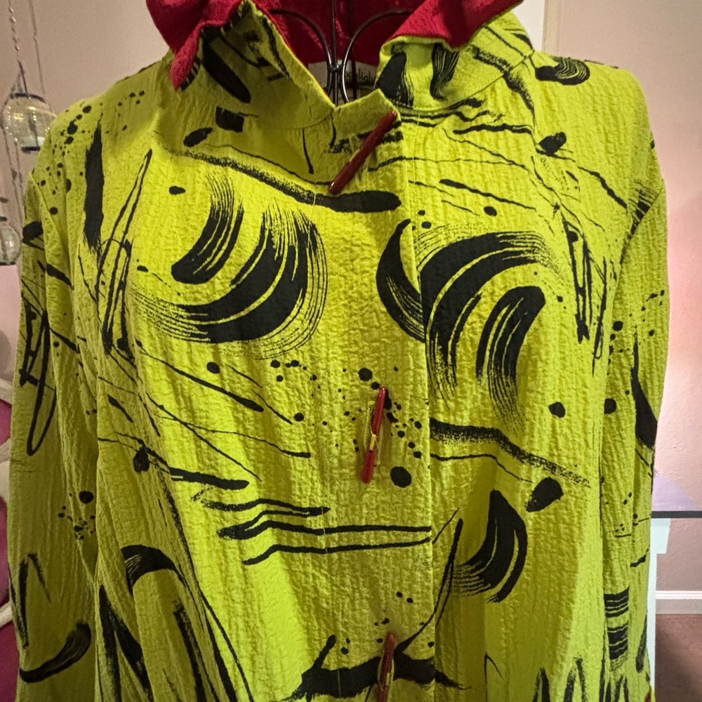 Y&S Women’s XL Lime Green Abstract Print shirt jacket - Picture 4 of 16